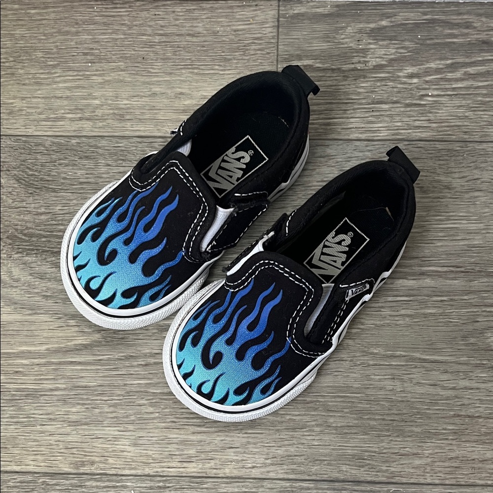 Vans Toddler Black and Blue Flame Sneakers